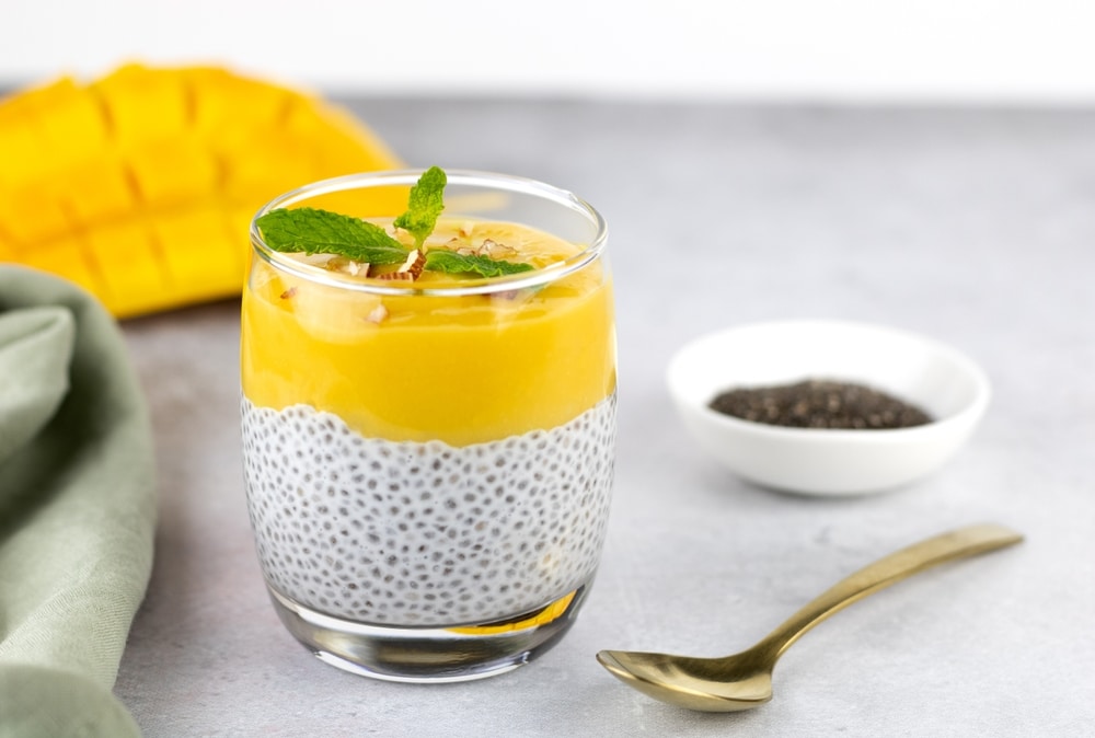 Healthy Protein Rich Breakfast Chia Seed Pudding Fresh Mango