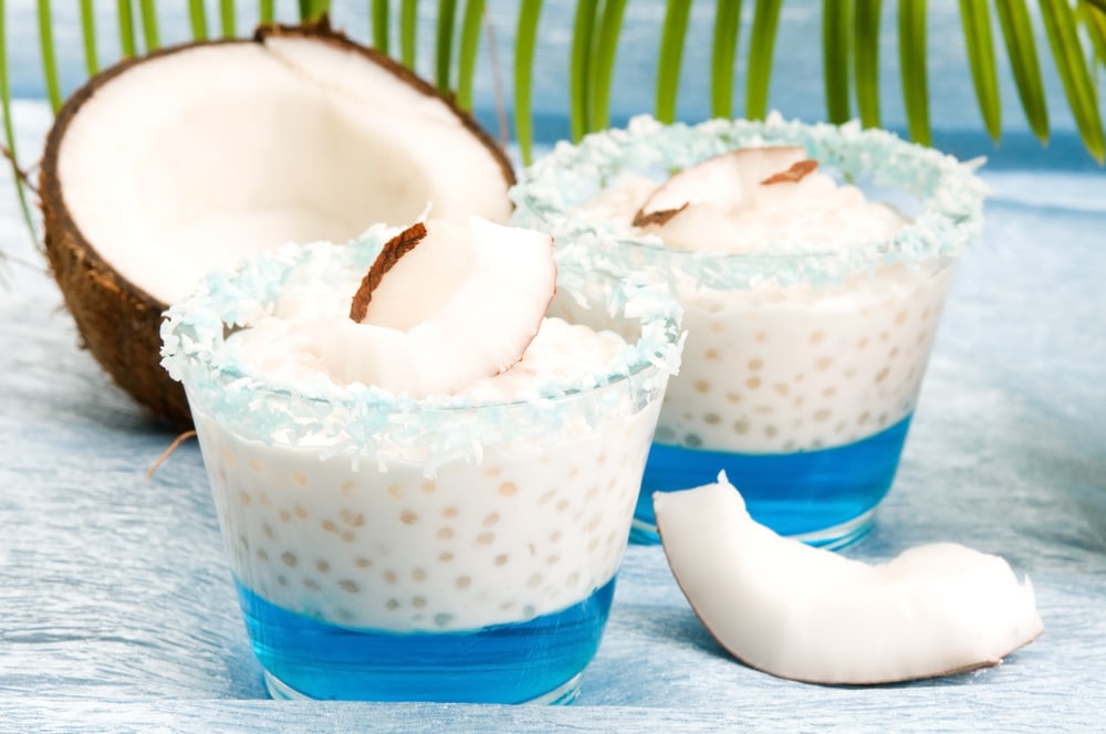 Coconut Pudding With Tapioca Pearls And Litchi Jelly