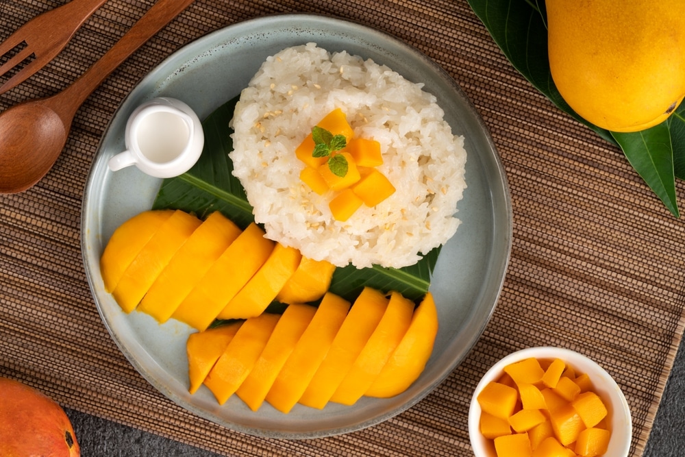 Delicious Thai Mango Sticky Rice With Cut Fresh Mango Fruit