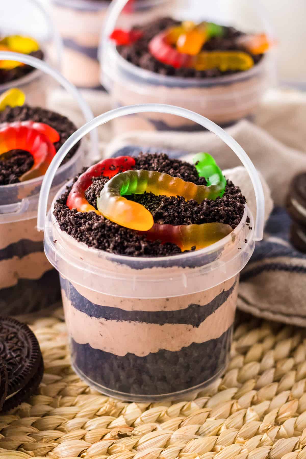 9. Oreo Cookie Cups with Gummy Worms