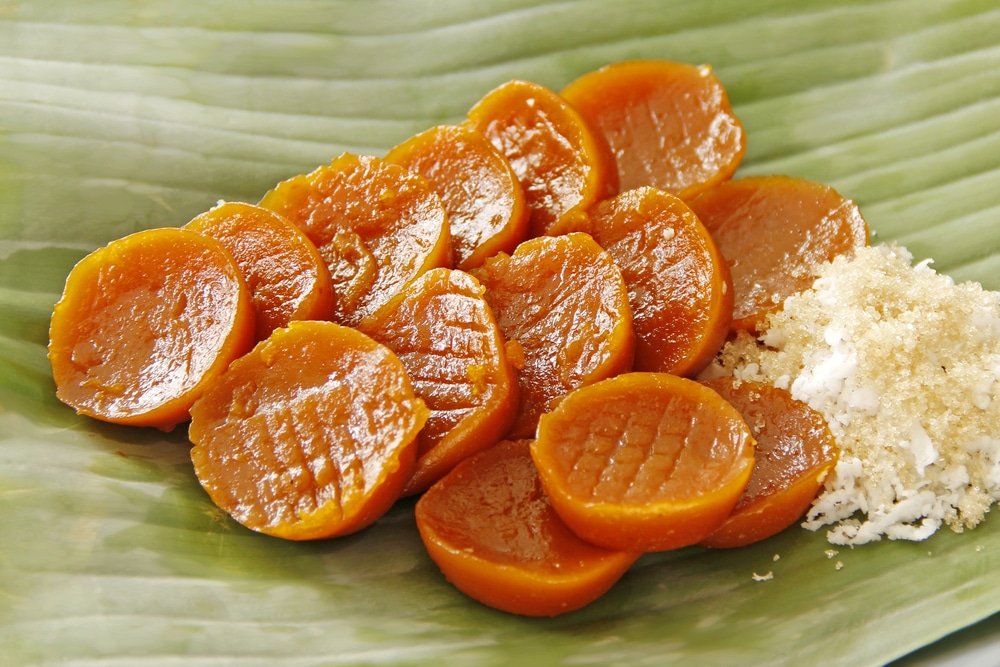 Glutinous Rice Cake With Grated Coconut Fruit On Banana Leaves