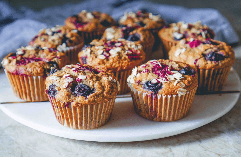 Vegan Gluten free Oatmeal Banana Muffins with Mixed Berries