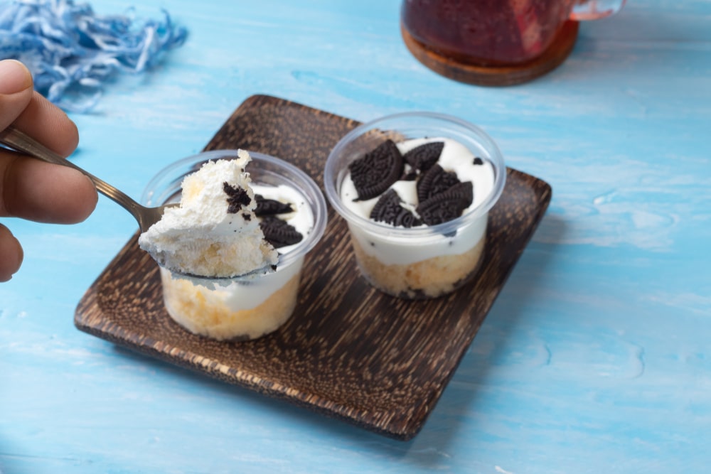 Cookies And Cream Cake On Plastic Cup