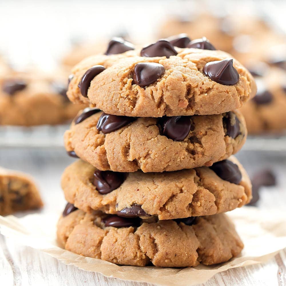 a stack of chocolate chip cookies