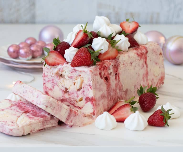 semifreddo topped with strawberry