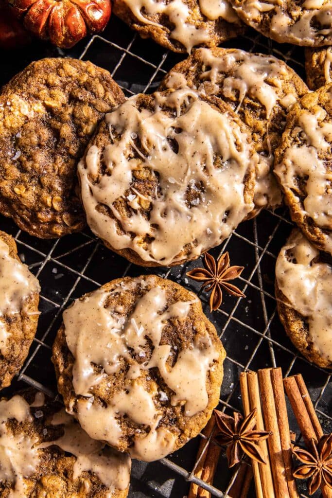 A view of brown butter oatmeal pumpkin cookies