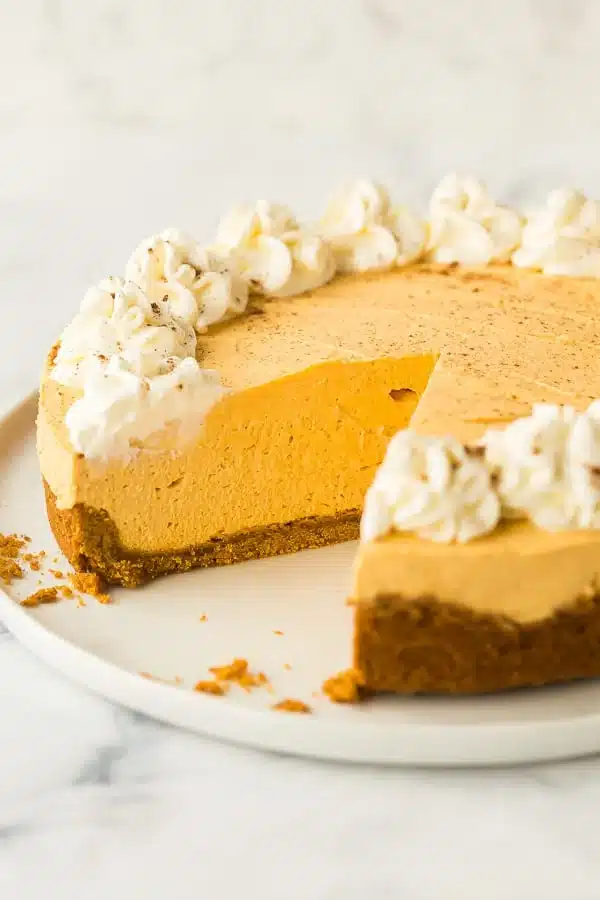 A view of no bake cheesecake pumpkin dessert