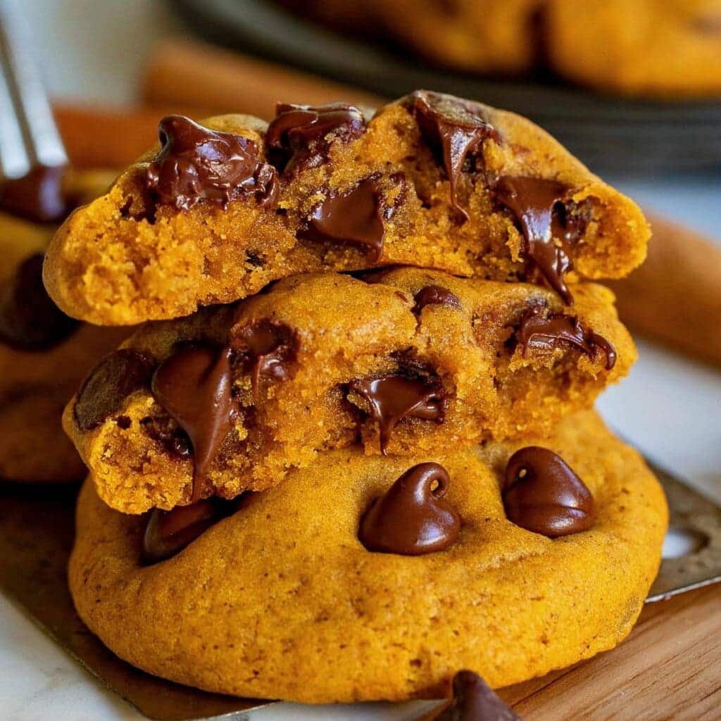 A view of pumpkin chocolate chip cookies