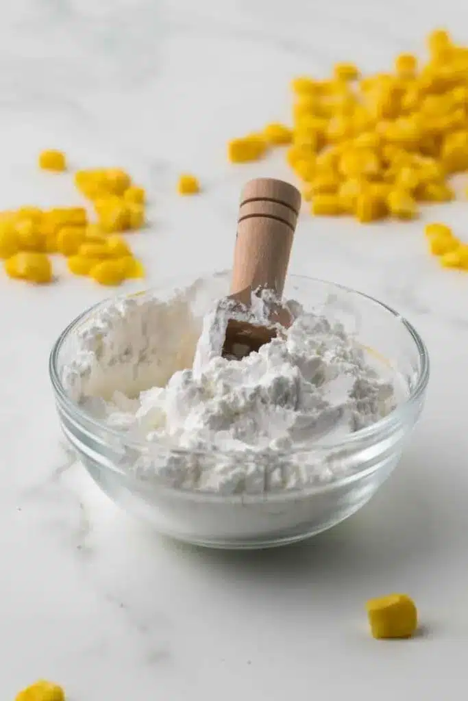 A view of cornstarch being mixed in water