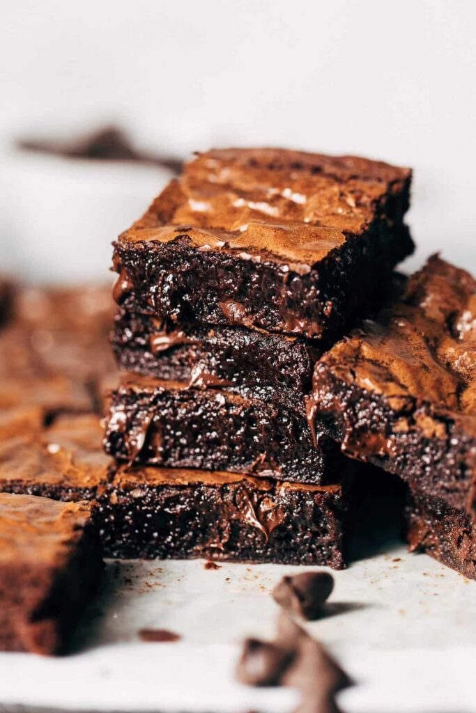 A view of fudgy chocolate brownies