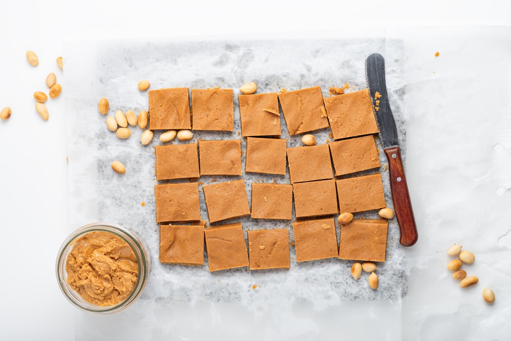 Homemade Peanut Butter Fudge Cut In Squares Top View