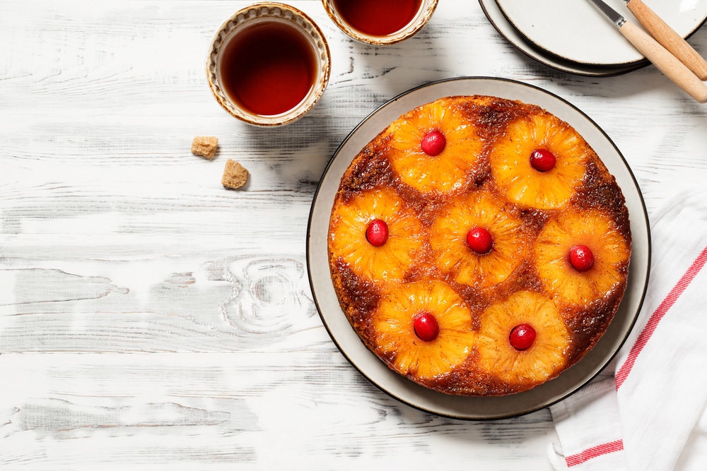 An overhead view of a pineapple cake