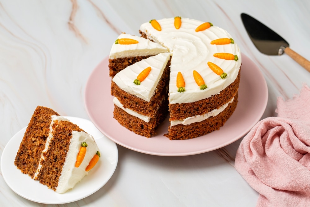 Carrot Cake On The Cake Stand Made With Carrots Walnuts