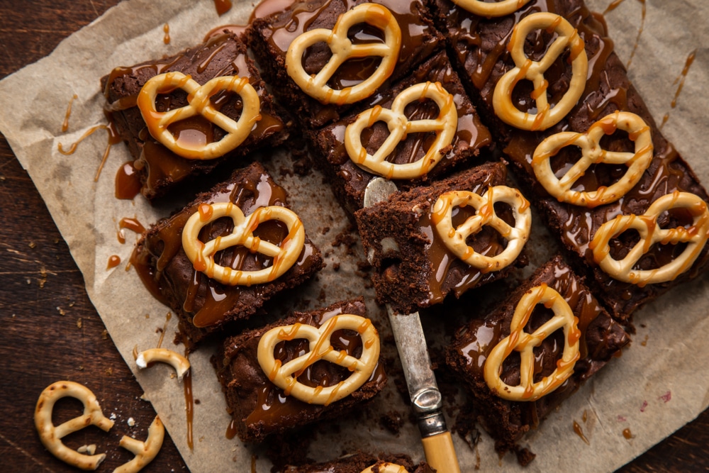 Chocolate Brownies With Nuts Salted Caramel And Pretzels 