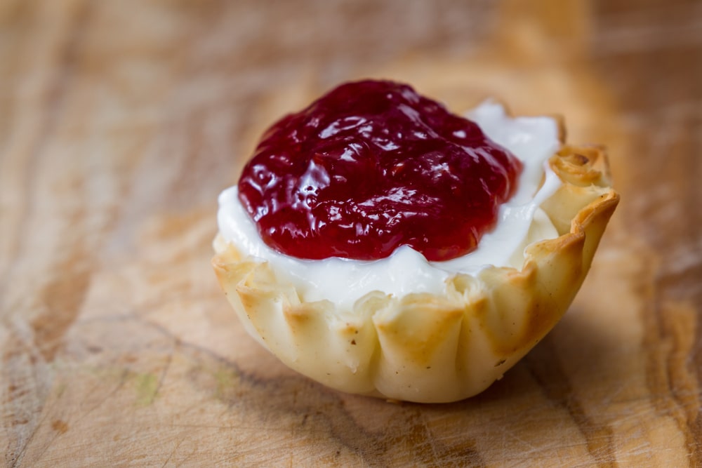 Baked Phyllo Dough Cups Filled With Berry Jam And Yogurt