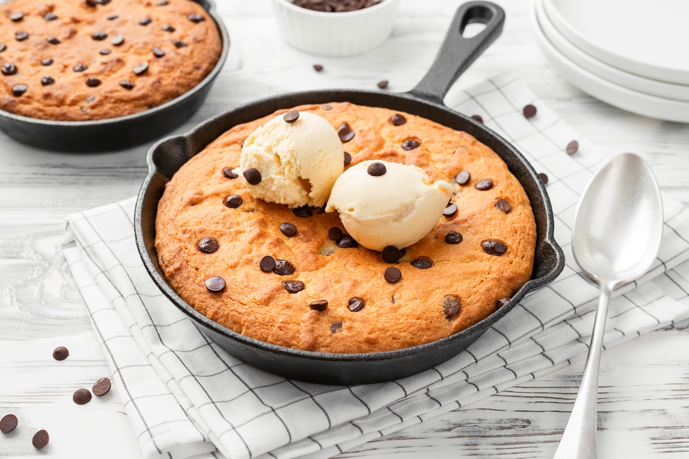 Giant Skillet Cookie With Chocolate Chips Served With Ice Cream