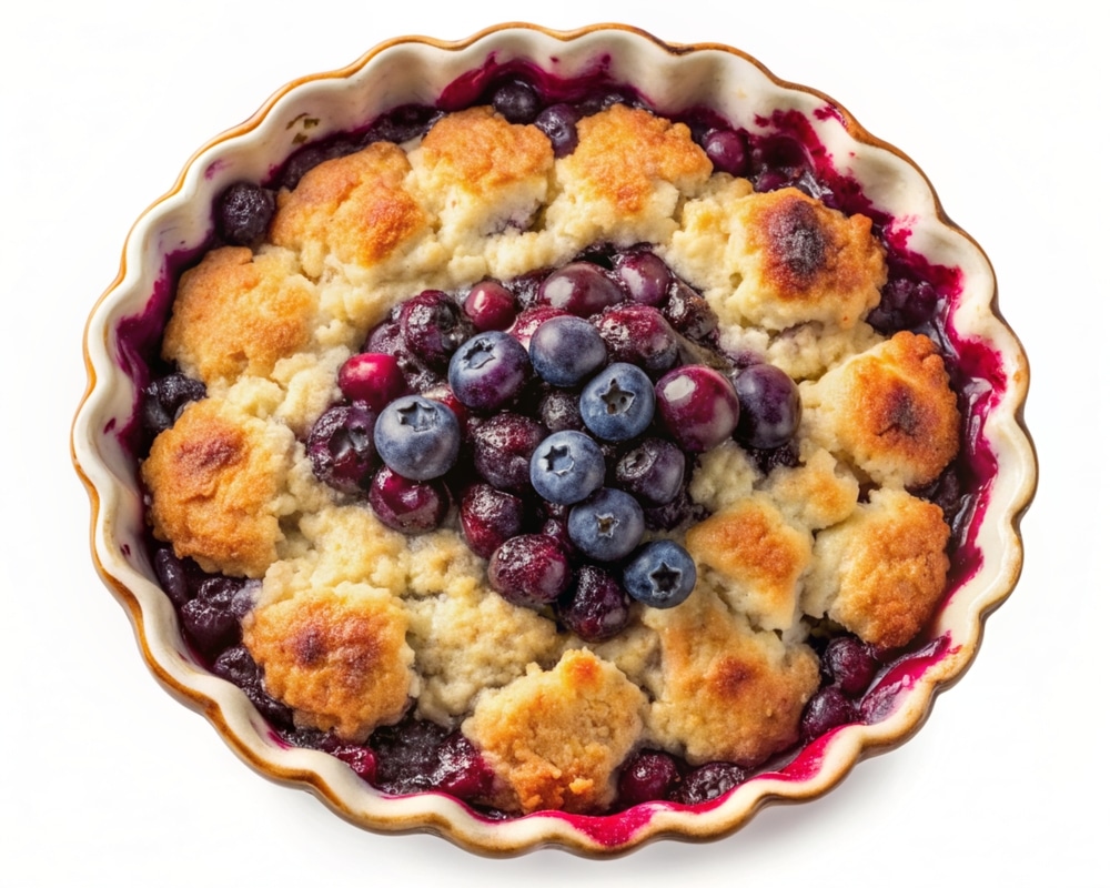 Top View Of A Blueberry Cobbler With A Golden Crust