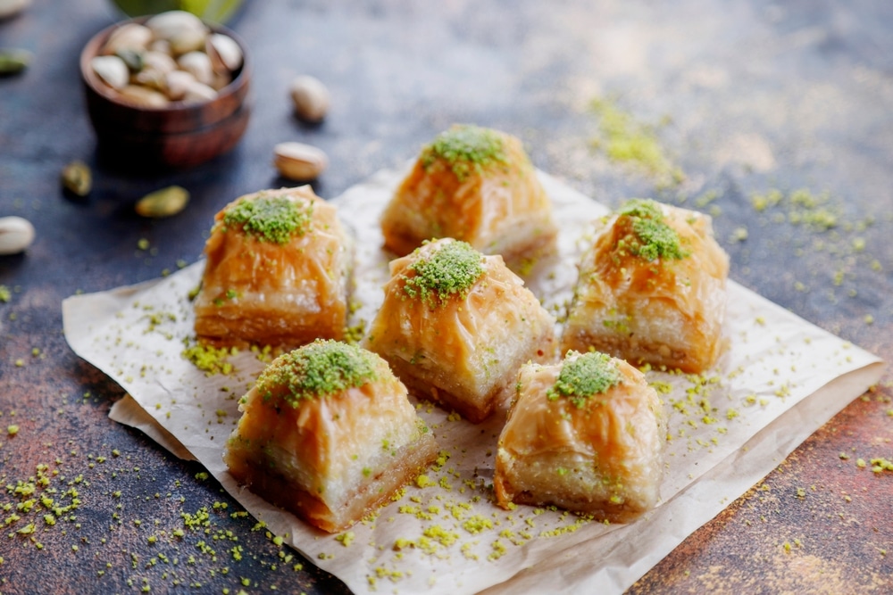 Turkish style Pistachio Baklava served on a paper