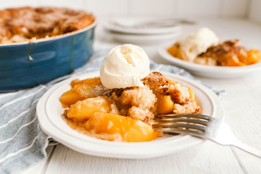  Peach Cobbler topped with icecream scoop