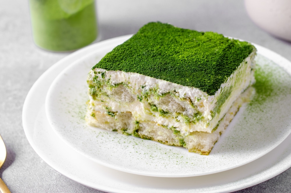 Matcha Tiramisu Italian Tiramisu Cake With Green Tea On Concrete