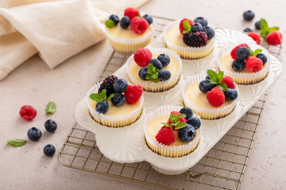 Mini Vanilla New York Cheesecakes Cooked In A Muffin Pan