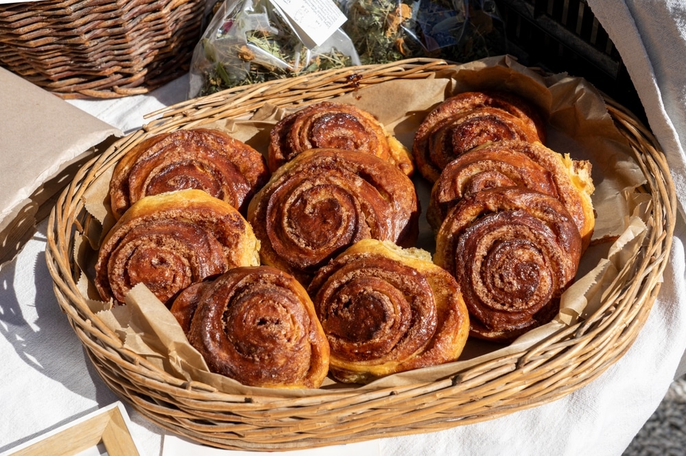 Homemade Sourdough Cinnamon Rolls In A Basket