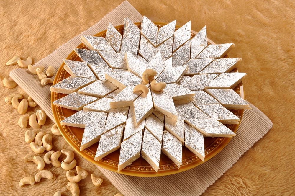 Kaju Katli served in a round plate 