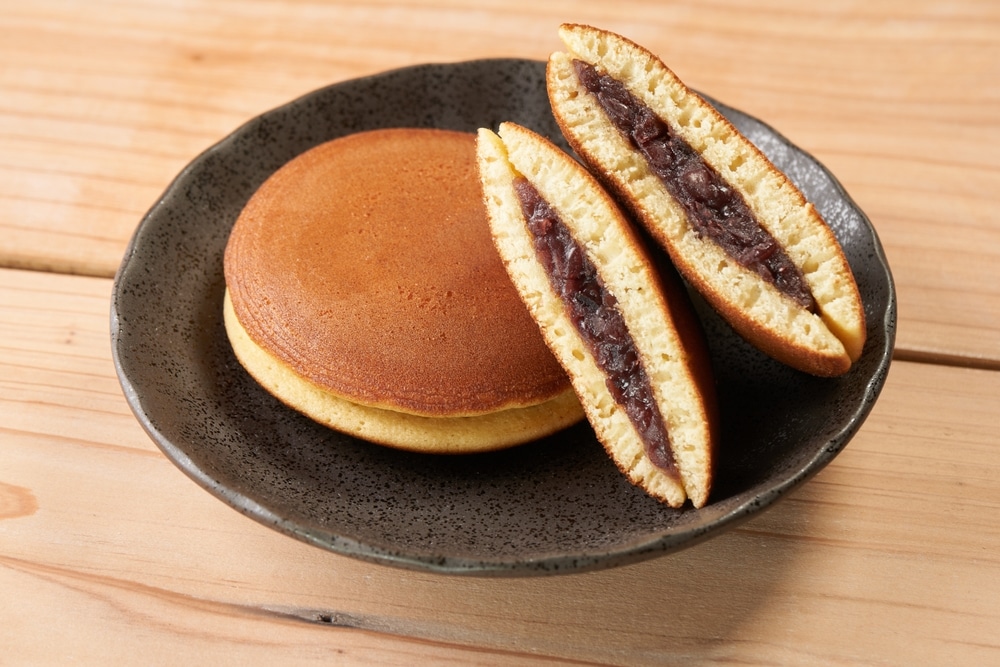 Dorayaki Japanese Bean Paste Pancake On A Wooden Background