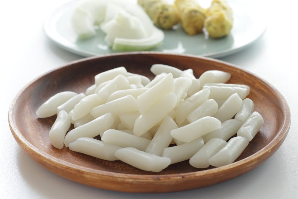 Korean Food Rice Cake Ttok On Wooden Plate