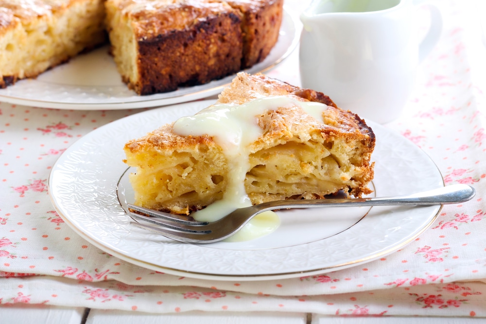 Slice Of Irish Apple Cake With Custard