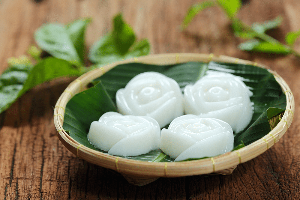 Thai traditional dessert Coconut milk jelly (Wun Kathi) flower shape in handicraft