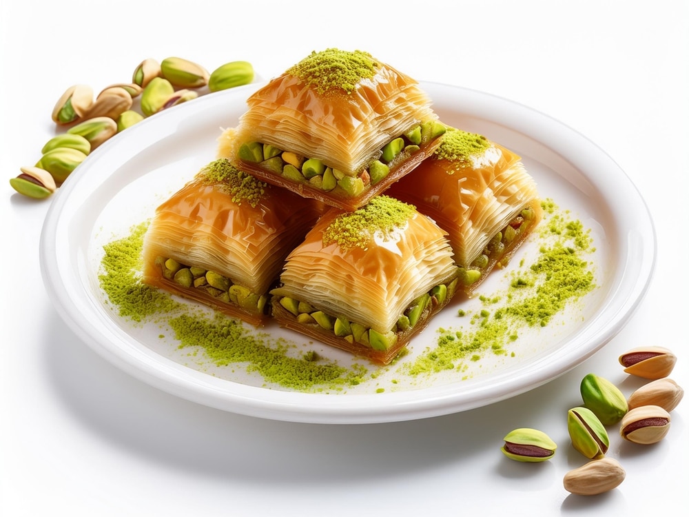 Turkish Baklava With Pistachio On White Background Isolated Close Up