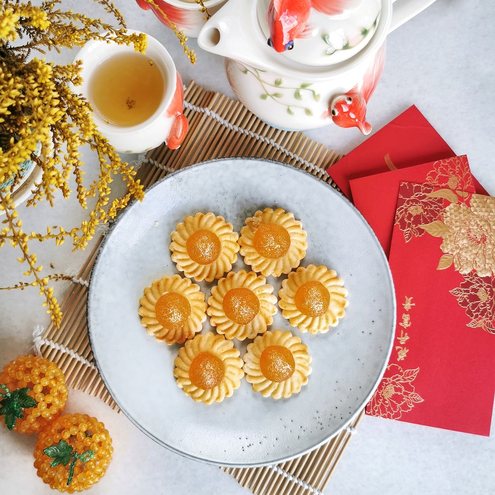 top view of Traditional Chinese Pineapple Tarts Cookies in a white plate