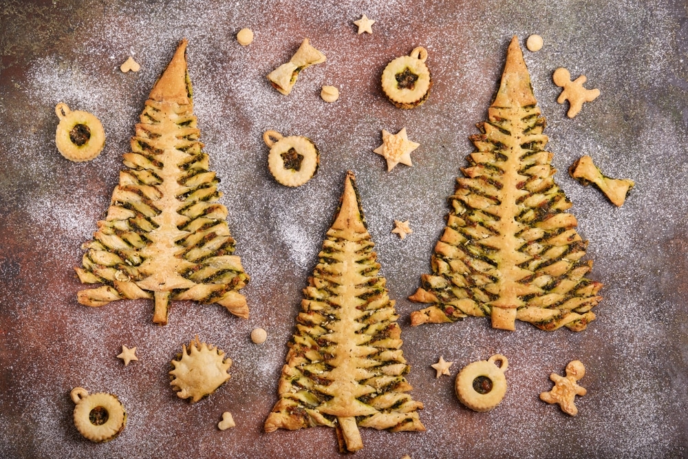 Christmas Tree Shape Puff Pastry Pies With Spinach Garlic And