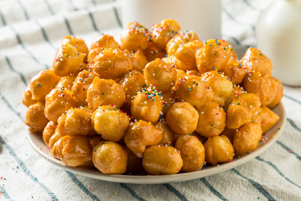 Homemade Sweet Italian Struffoli With Honey And Sprinkles